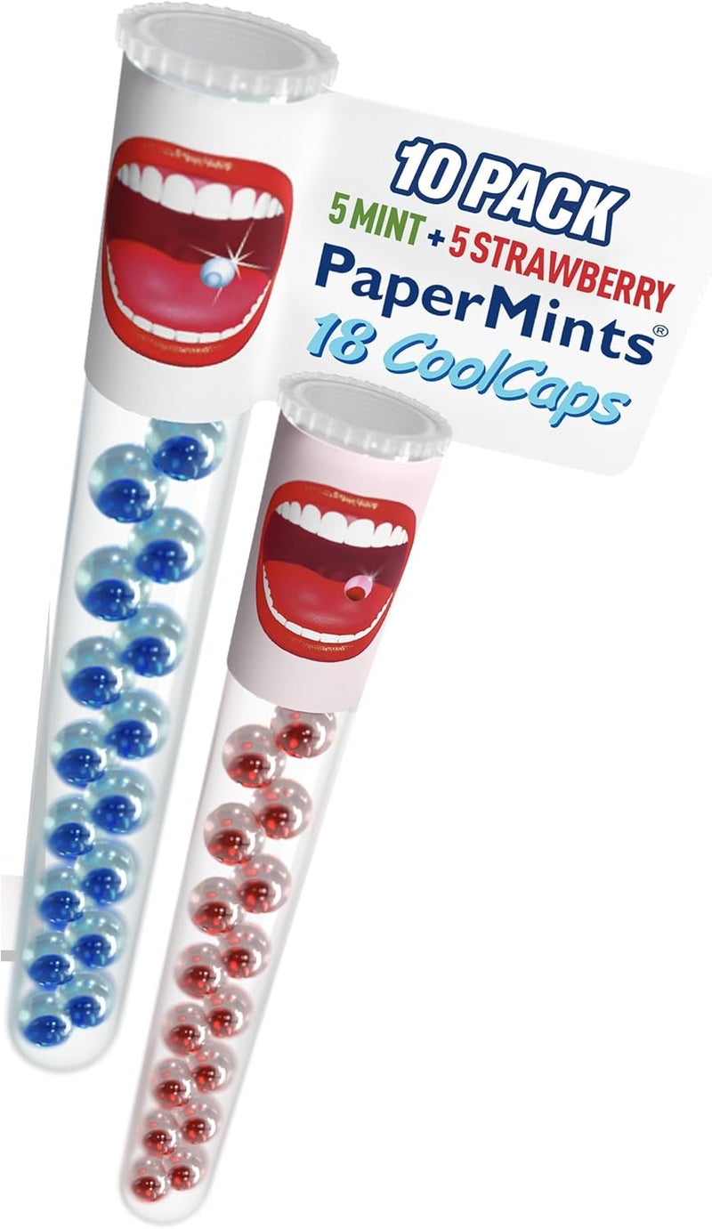 PaperMints CoolCaps Sugar-Free Breath Mints - Variety Pack of 10 Tubes with 18 Capsules Each - Image 2